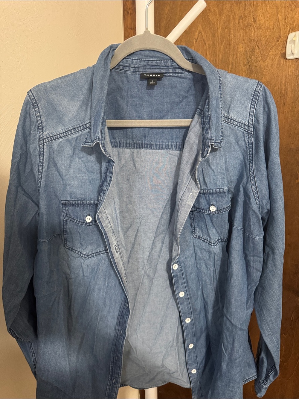 torrid Light Blue Denim Button-Front Shirt